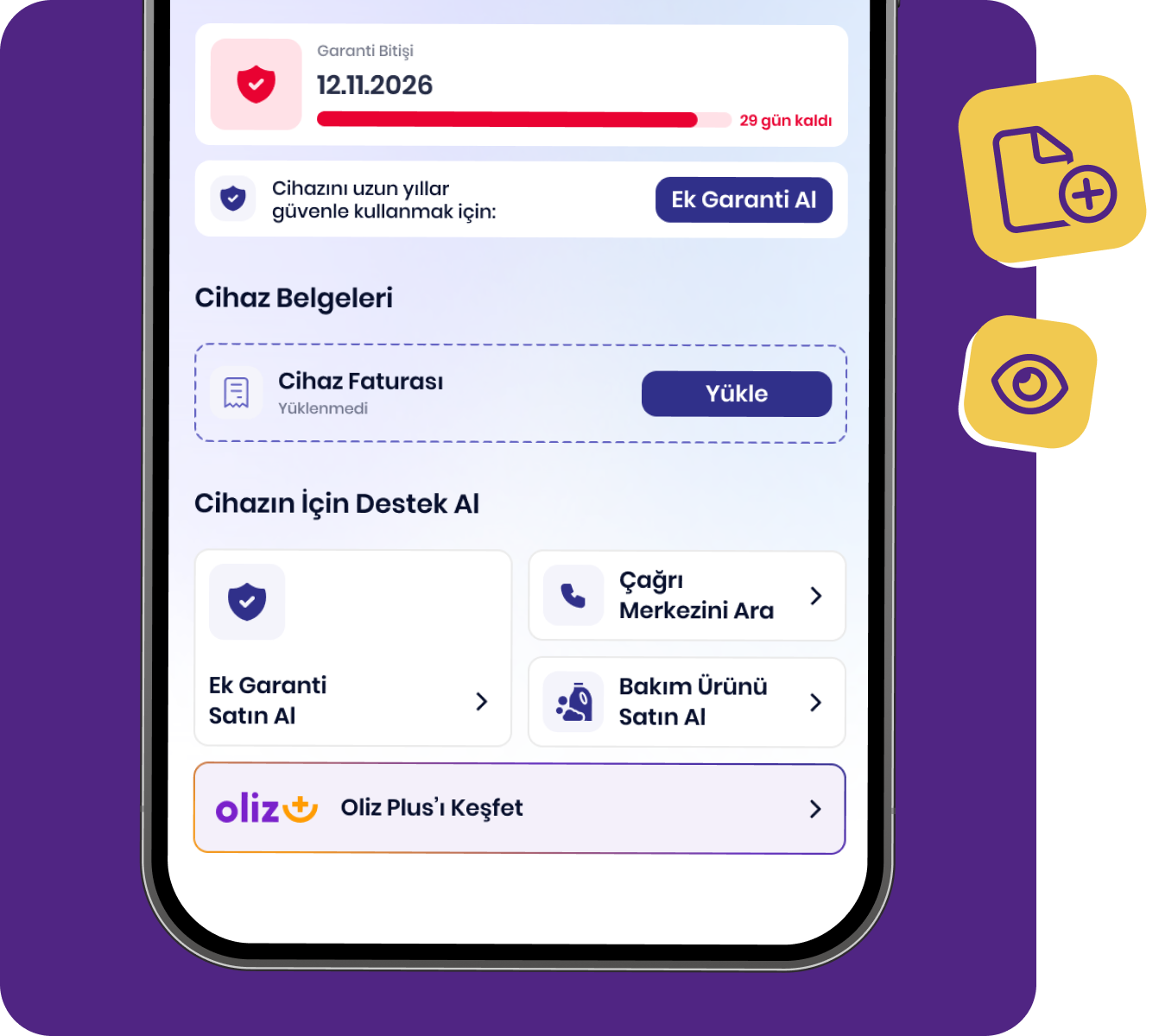 OlizHome garanti ve servis ekranı
